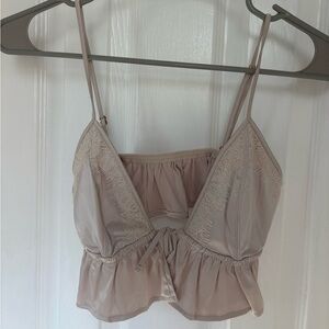 Aerie Lace Trimmed Crop Top in Soft Champagne